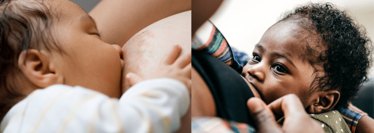 2 close-up photos of nursing babies.